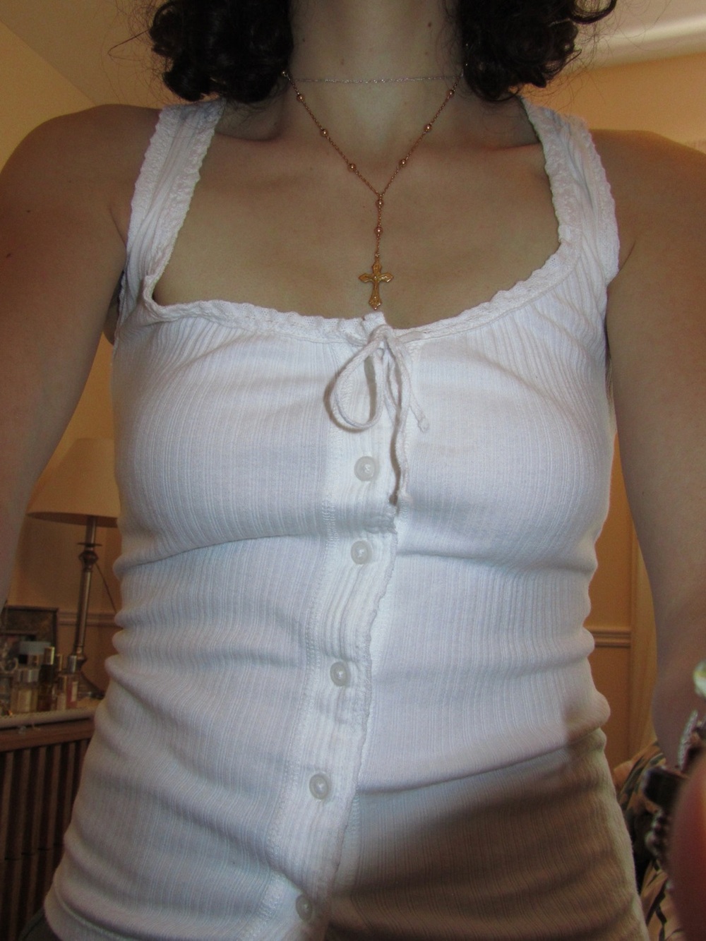 aerie White Ribbed Button-Up Tank Top